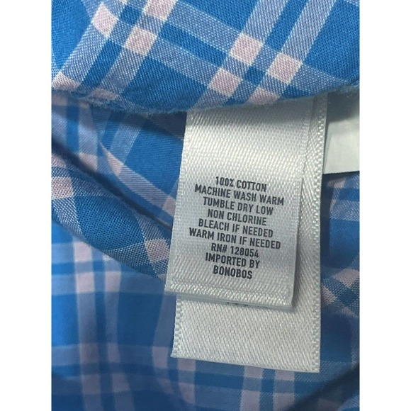 Bonobos Mens 2XL Shirt Long Sleeve Button-Down Checked‎ Blue 100% Cotton - Picture 6 of 6
